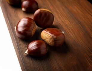 Obraz premium Autumn chestnuts on wooden table