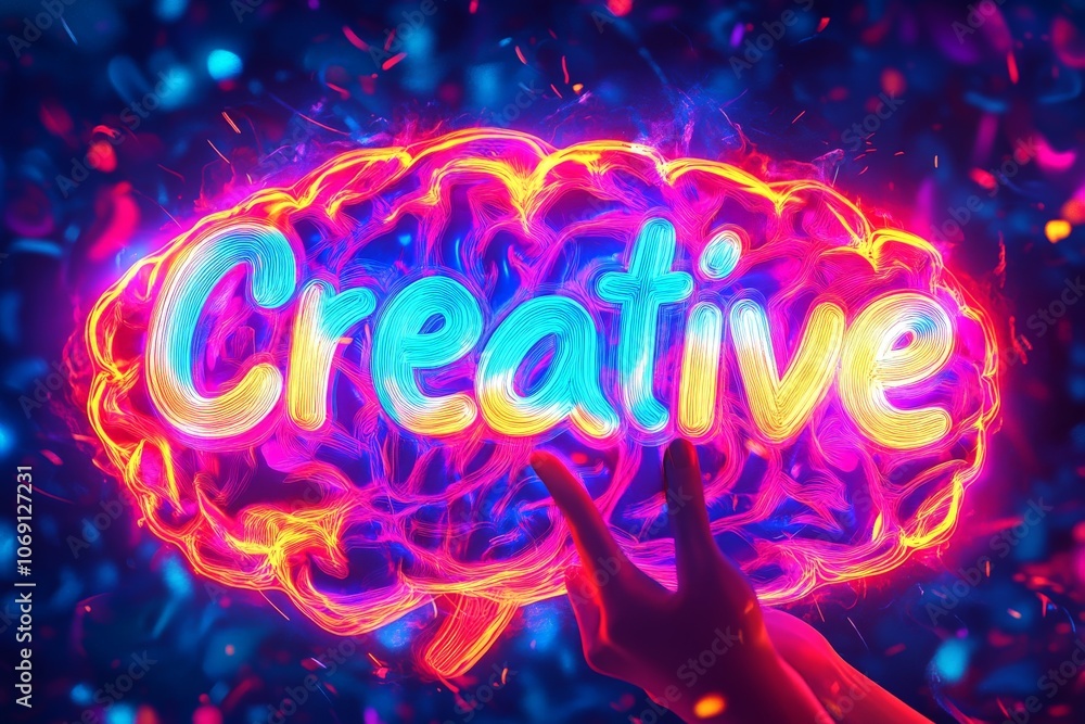 Poster creative ai holographic display in neon colors symbolizing artistic innovation digital creativity an