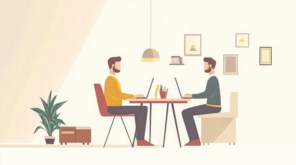 Two Men Working on Laptops in an Office