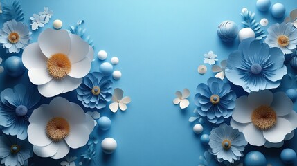 A vibrant arrangement of blue and white flowers on a textured blue background