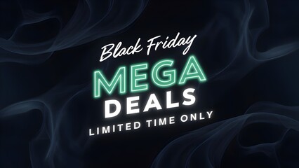Black Friday Mega Deals Banner, Bold Green Text on Dark Background, White Accent "BLACK FRIDAY MEGA DEALS"