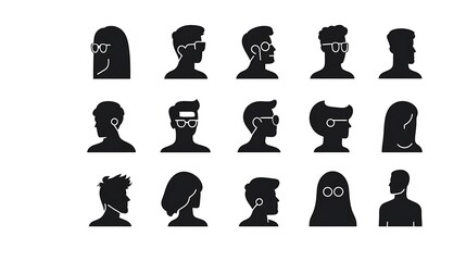 Elegant silhouette collection of varied human faces and profiles image