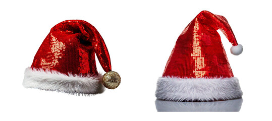 Set of sequined Santa Claus hat.