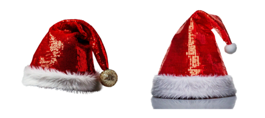 Set of sequined Santa Claus hat.