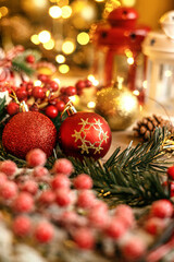 Festive Christmas balls and decorations capturing holiday spirit, vibrant colors, and winter holiday ambiance. Perfect for Christmas themes, seasonal celebrations, holiday decor, New Year’s Eve.