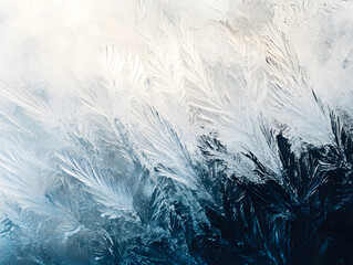 Background of Detailed Macro View of Ice Crystals and Snowflakes, Close-Up of Beautiful Ice Crystals with Frosted Texture on Window, Cold Texture of Sharp Ice Formations