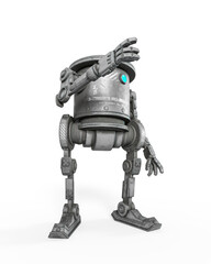 coolest robot is on draw pose and also talking in white background on side view