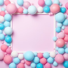 Pastel Colored Spheres Frame Background. Abstract Geometric Border with Blank Space for Text