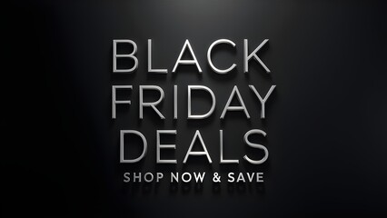 Clean Black Friday Deals Banner with Thin Metallic Silver Text, White Background, Elegant Shadow