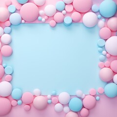 Pastel Colored Spheres Frame Background. Abstract Geometric Border with Blank Space for Text