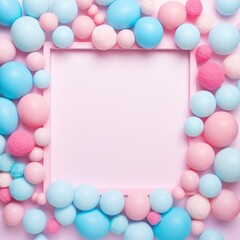 Pastel Colored Spheres Frame Background. Abstract Geometric Border with Empty, Blank Space for Text, Design