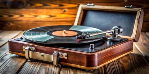 Old vinyl record player with a record