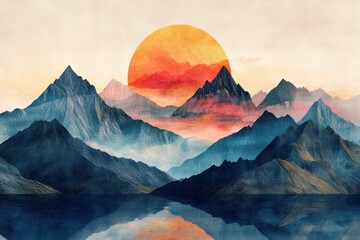 Mountains with a sunset reflecting in the water