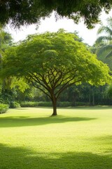 Naklejka premium Lush green tree in a tropical garden