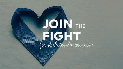 Blue Ribbon Heart Design with "Join the Fight" Diabetes Awareness Message