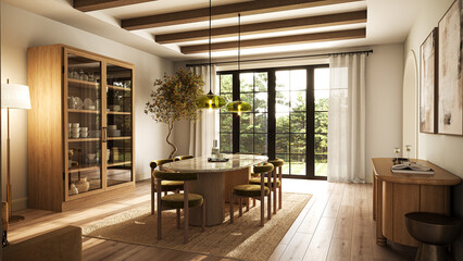 Classic dining room in American style1. 3d illustration