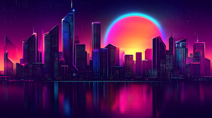 Obraz premium Sci fi cyberpunk futuristic modern city in neon lights. Cyberpunk. Illustration