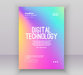 Fototapeta premium Poster brochure cover banner presentation layout template, Technology digital futuristic internet network green pink purple gradient background, Abstract cyber future tech, Ai big data business vector