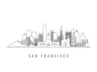 Fototapeta premium Detailed San Francisco skyline vector illustration. San Francisco buildings in line art style, perfect for modern designs.