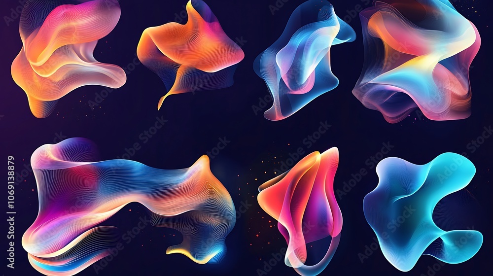Poster eye catching abstract 3d shapes enhanced by glowing neon highlights image