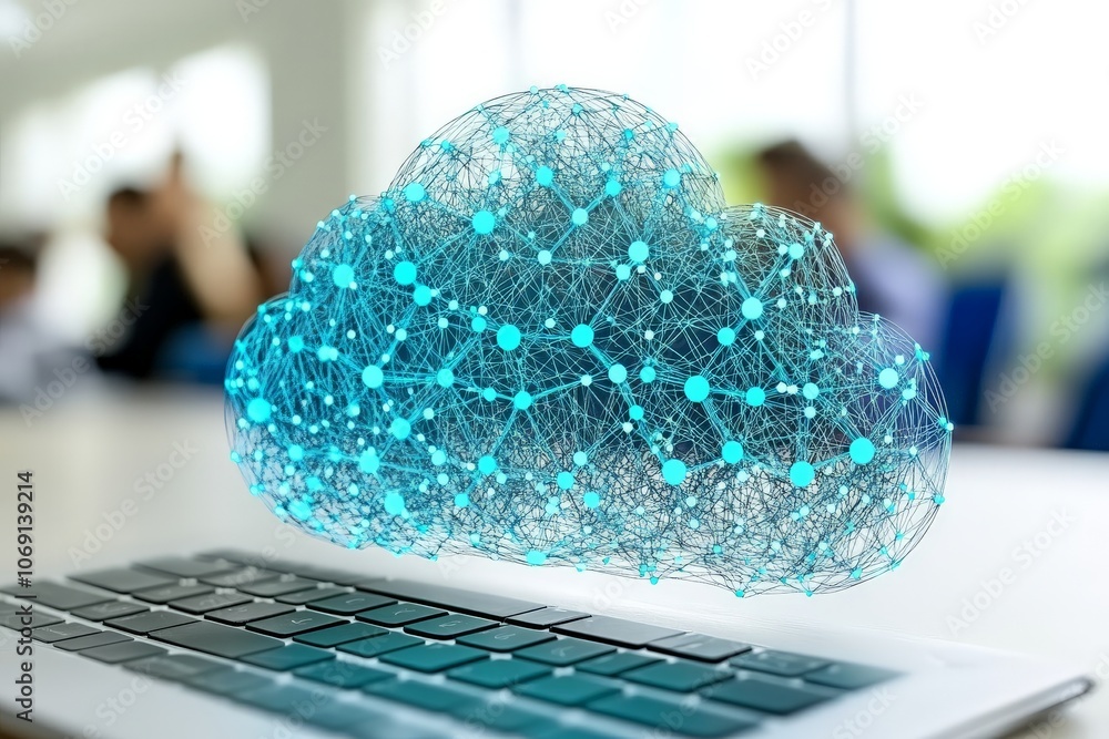 Aufkleber greenish blue cloud on laptop symbolizing cloud data integration online storage solutions and secure
