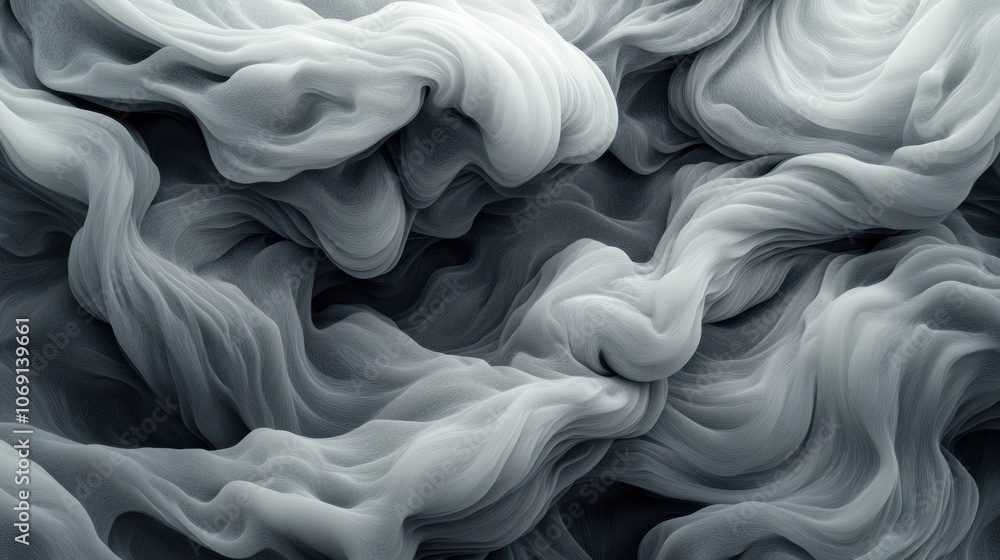 Poster abstract swirling patterns in monochrome tones create a sense of fluid motion, ai