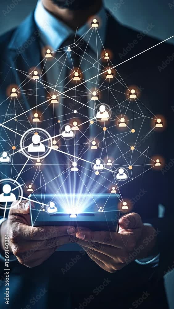 Poster exploring virtual connections through mobile technology in a corporate setting