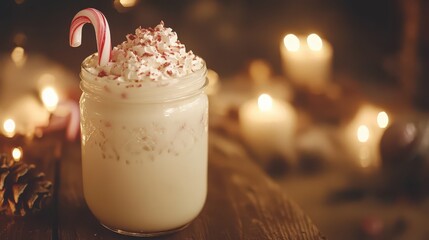 Cozy Candy Cane Drink with Ambient Fireplace Lights