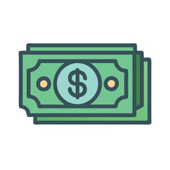 Stack of Green Dollar Bills Icon, Icon of a stack of green dollar bills with a dollar symbol, symbolizing money, wealth, and financial transactions, ideal for banking and finance graphics.
