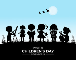 World Children's Day. 20 November. Holiday concept. Template for background with banner, poster and card. Flat illustration. Jpeg format.