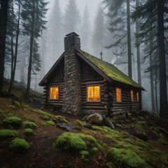Fototapeta premium Cozy Cabin in Forest