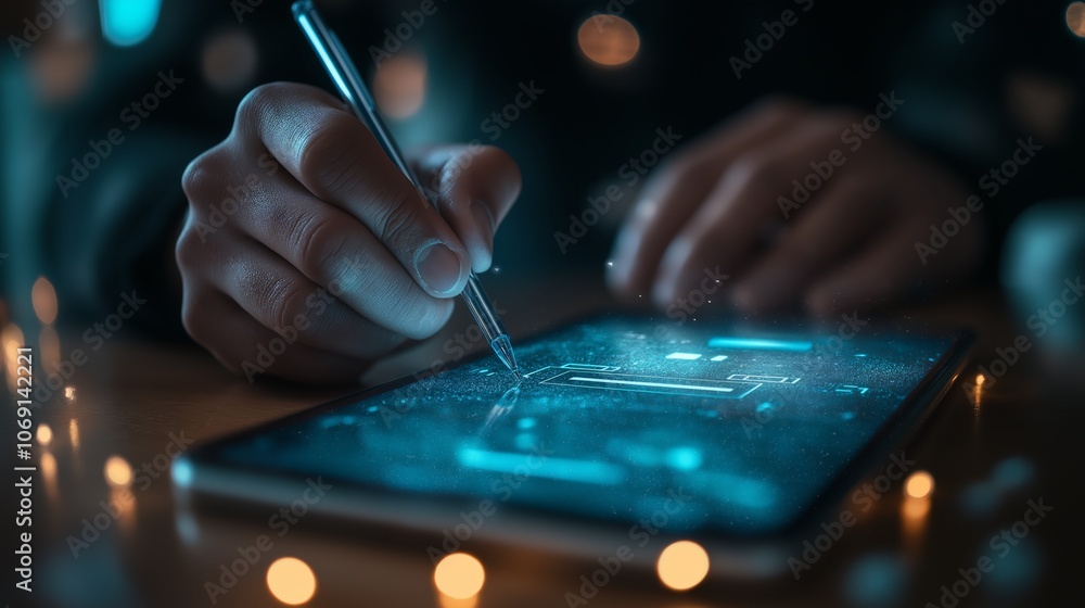 Aufkleber Focused Professional Analyzing Data with Creative Graphs in Modern Office, Representing Business Strategy and Insight, Gemerative AI