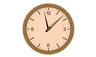 Wall clock illustration watch in red illustration of a round clocktimer to show time table watch timing 12 o clock of analogue watch with black pointer. wall clock showng time  yellowish orange clock