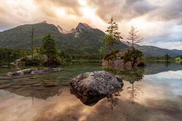 Hintersee bei Ramsau am Abend, Berchtesgadener Land, Bayern, Deutschland