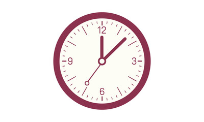 Wall clock illustration watch in red illustration of a round clocktimer to show time table watch timing 12 o clock of analogue watch with pointer. wall clock showng time by pinkish red clock