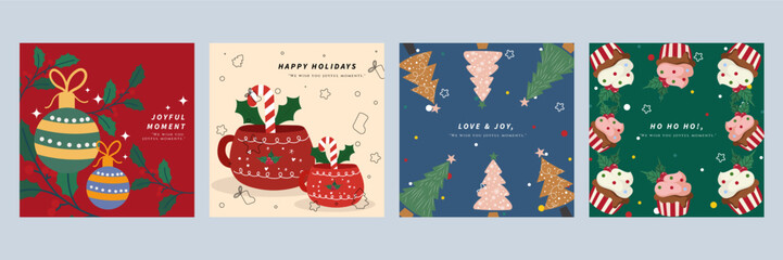 Christmas Greeting Cards With Festive and Holiday Decorations. A collection of Christmas greeting cards. Perfect for capturing the joy of the holiday season