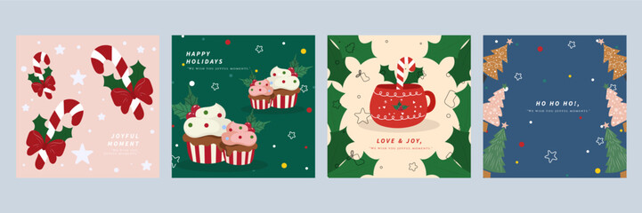 Festive Holiday Greeting Cards with Christmas Icons