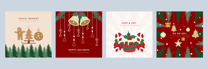 Festive Christmas Designs with Ornaments and Gift Packages. A collection of holiday illustrations featuring Christmas ornaments, and gift packages. Perfect for celebrating the festive season