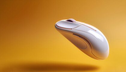 Mouse wireless floating or flying isolated on yellow pastel background
