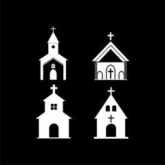 Set of vector icons of temples and churches isolated on black background.