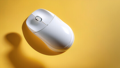 Mouse wireless floating or flying isolated on yellow pastel background