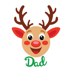 Cute Reindeer Family Christmas Clipart with Dad Typography - Adorable Vector Illustration for Festive Stickers and Holiday Designs