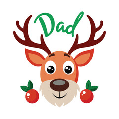 Cute Reindeer Family Christmas Clipart with Dad Typography - Adorable Vector Illustration for Festive Stickers and Holiday Designs