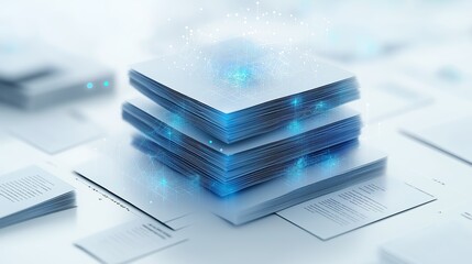 Geometric Towering Stacks in Light Blue Tones, Representing Data Abundance and Modern Information Management Concepts, Gemerative AI