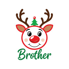 Cute Reindeer Family Vector with 'Brother' Typography - Festive Christmas Illustration for Holiday Cards and Decor