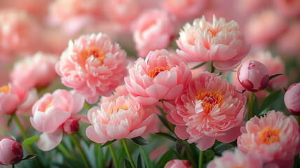Fototapeta premium pink and white tulips background for wedding, Mothers day, Womans day card. Happy birthday. Floral background. Flower composition
