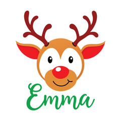 Cute Reindeer Family Customizable Kid 'Emma' - Adorable Christmas Holiday Vector Illustration for Festive Cards and Decor