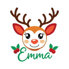 Cute Reindeer Family Customizable Kid 'Emma' - Adorable Christmas Holiday Vector Illustration for Festive Cards and Decor