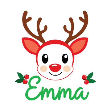 Cute Reindeer Family Customizable Kid 'Emma' - Adorable Christmas Holiday Vector Illustration for Festive Cards and Decor
