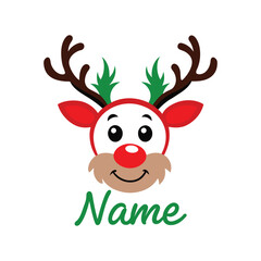 Cute Reindeer Family Vector with Customizable Kids' Name - Adorable Christmas Holiday Illustration for Festive Decor
